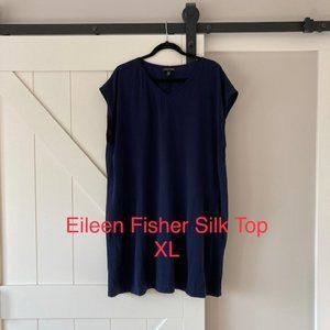 Eileen Fisher Washable 100% Silk Top, Midnight, XL